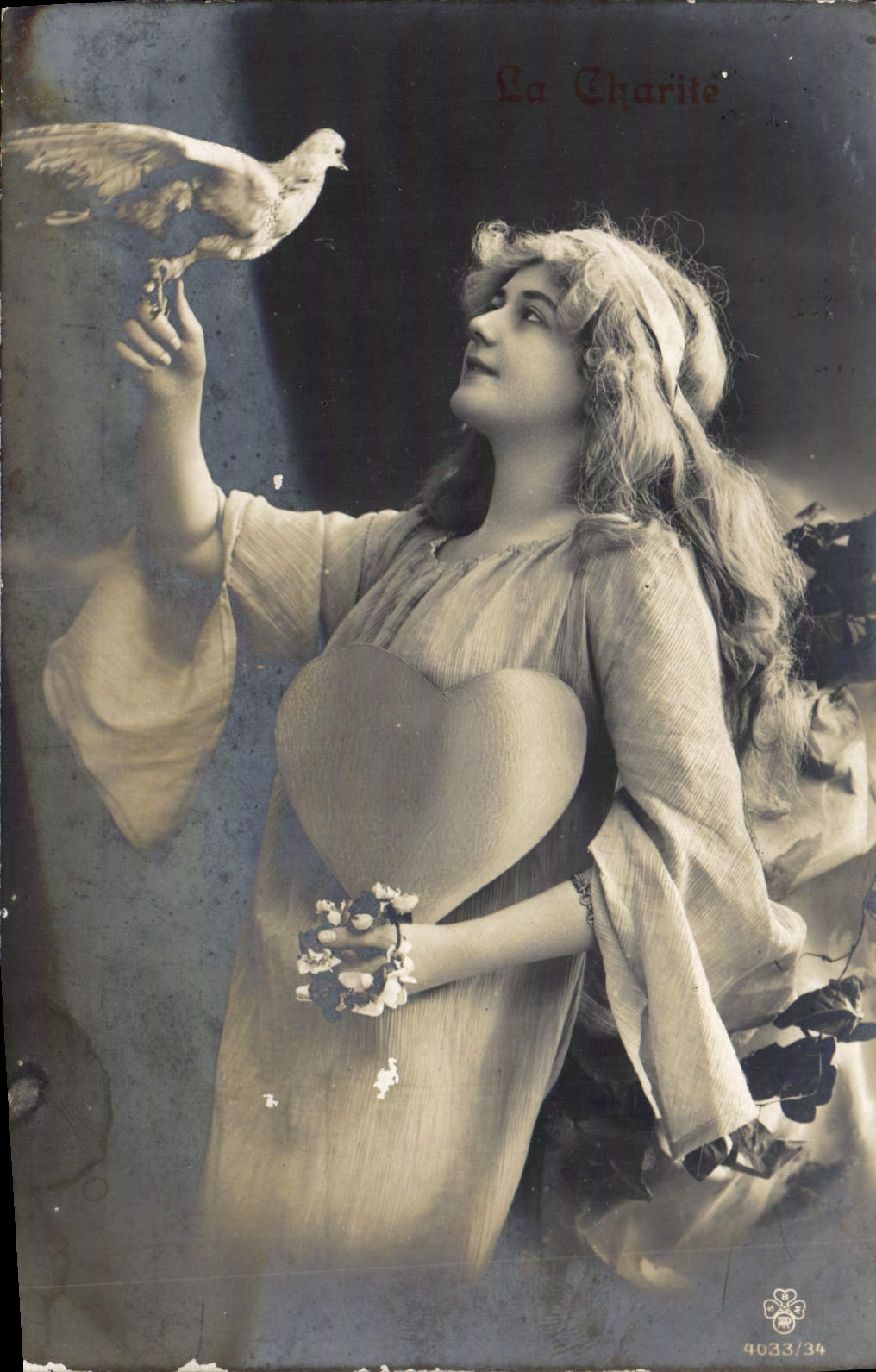 VINTAGE POSTCARD Fantasy Woman Dove Heart