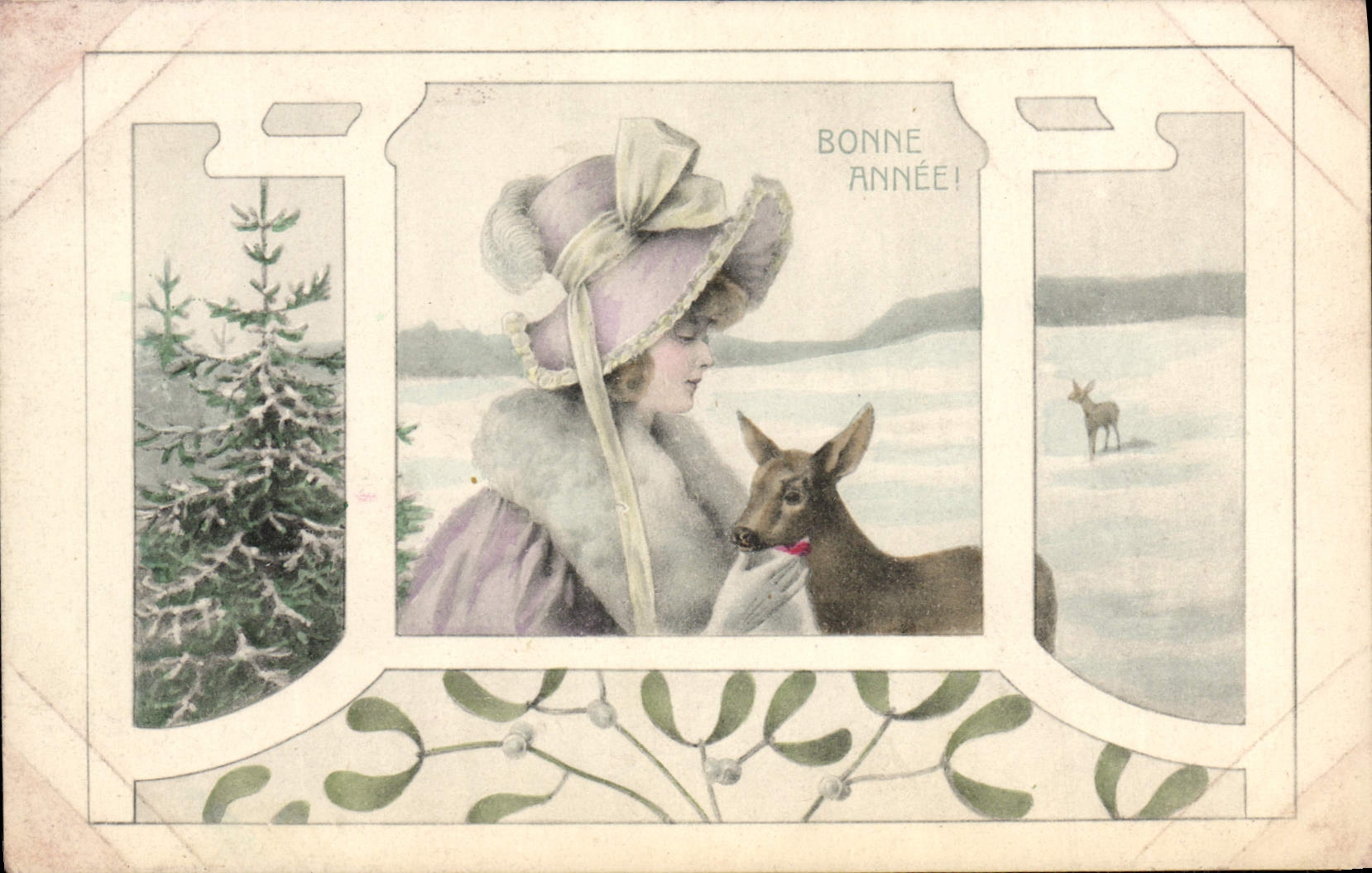 VINTAGE POSTCARD Fantasy Woman Happy New Year Hind