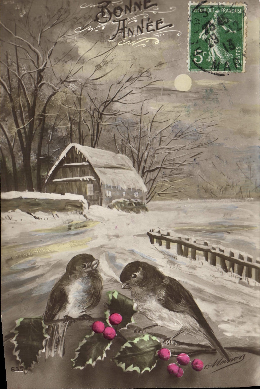 CPA Fantaisie Bonne annee Oiseaux