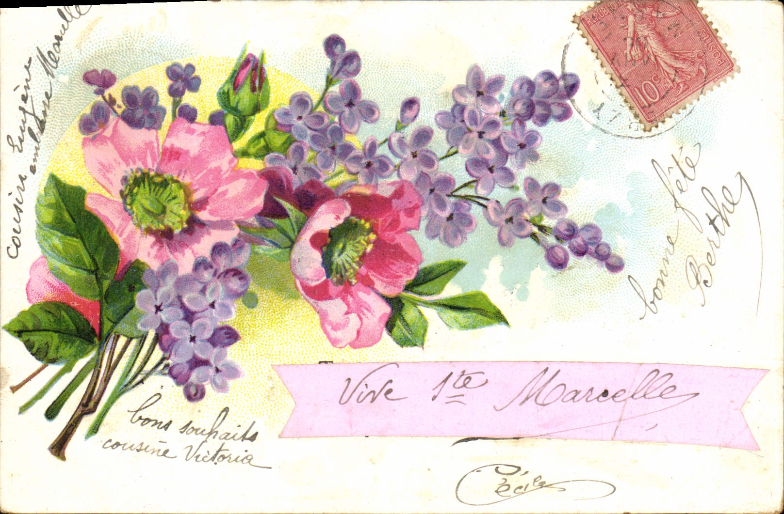 VINTAGE POSTCARD Fantasy Flowers co. Marcelle