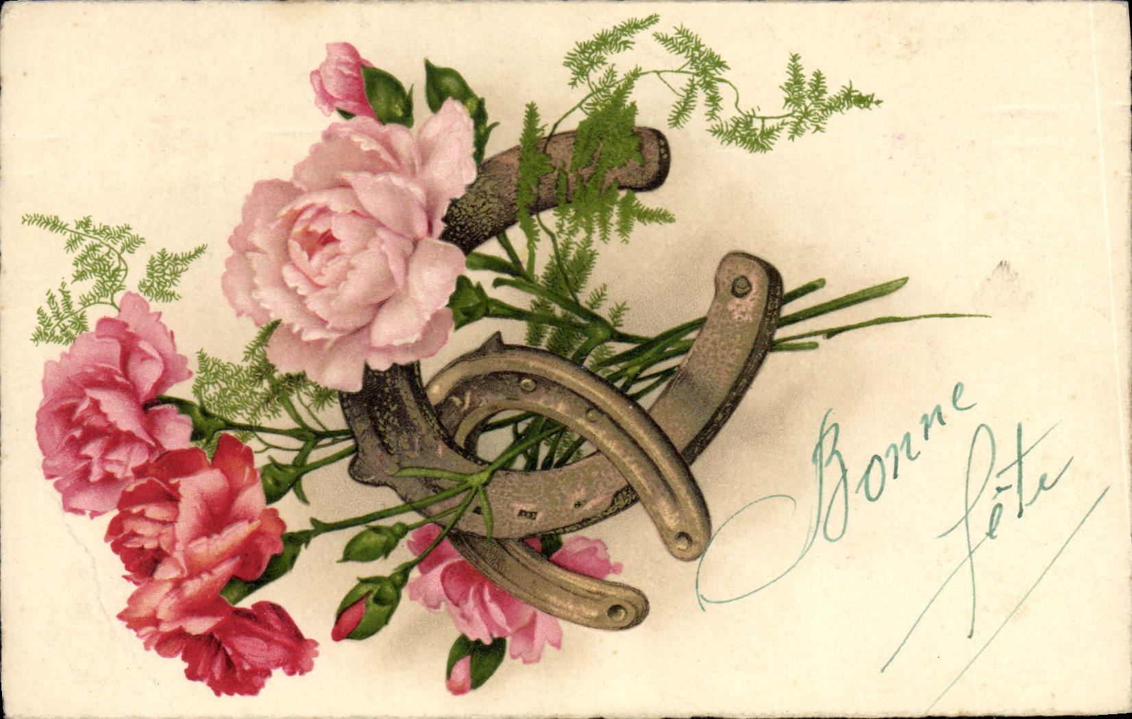 CPA Fantaisie Fleurs Fer a cheval