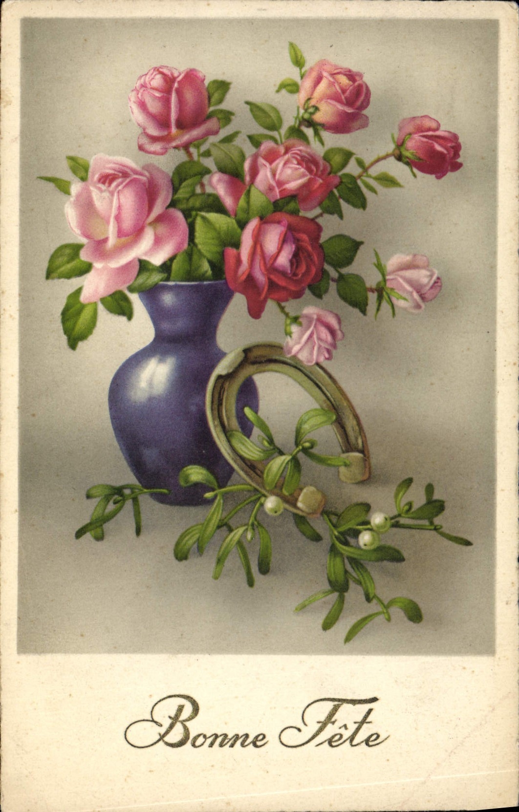 CPA Fantaisie Fleurs Fer a cheval