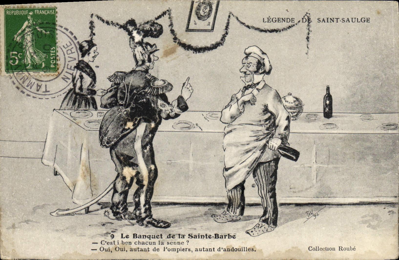 CPA Fantaisie Legende de Saint Saulge Le banquet de la Sainte Barbe