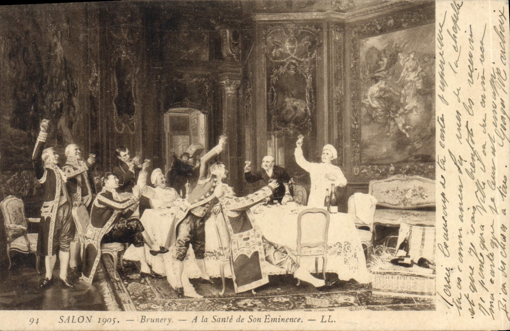 VINTAGE POSTCARD Fantasy Living room 1905 Brunery With the health of its eminence