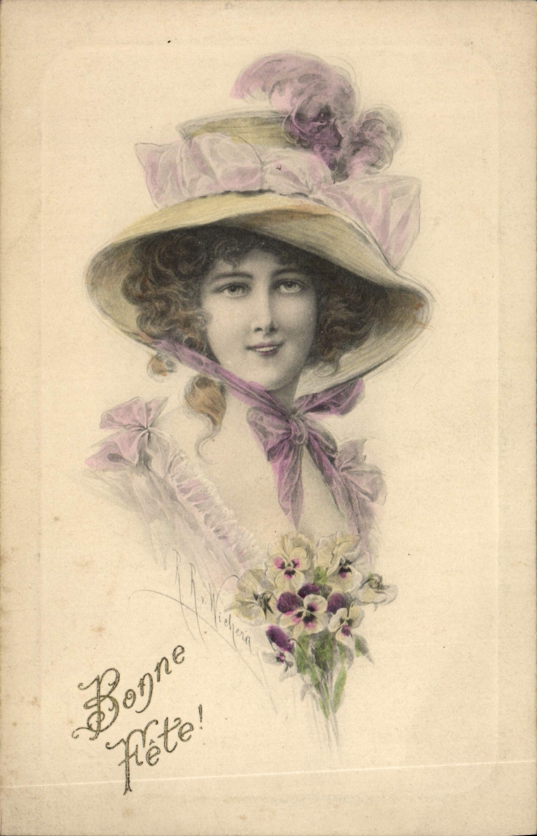 VINTAGE POSTCARD Fantasy Woman Hat