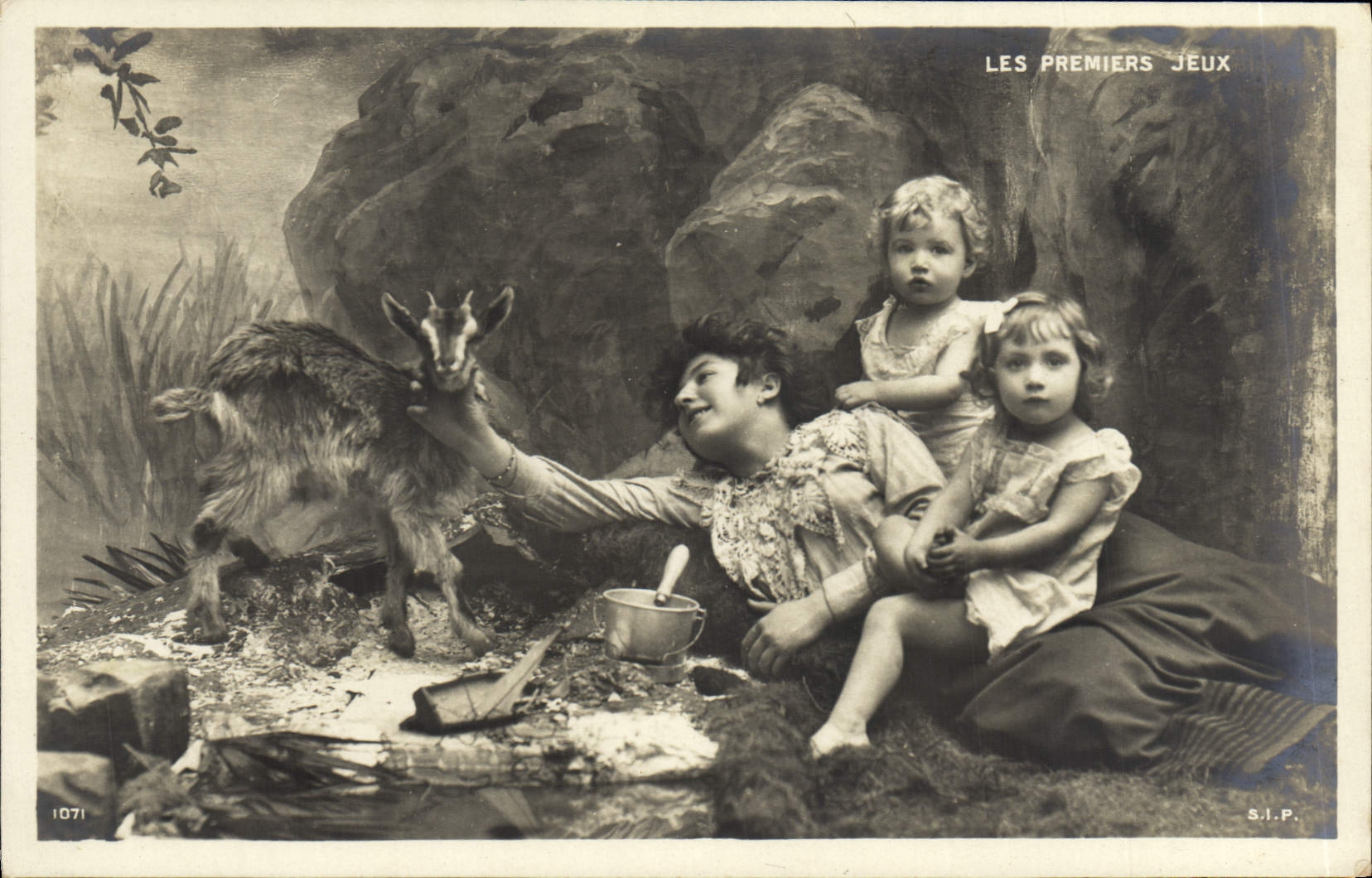 VINTAGE POSTCARD Fantasy Children the first plays Goat