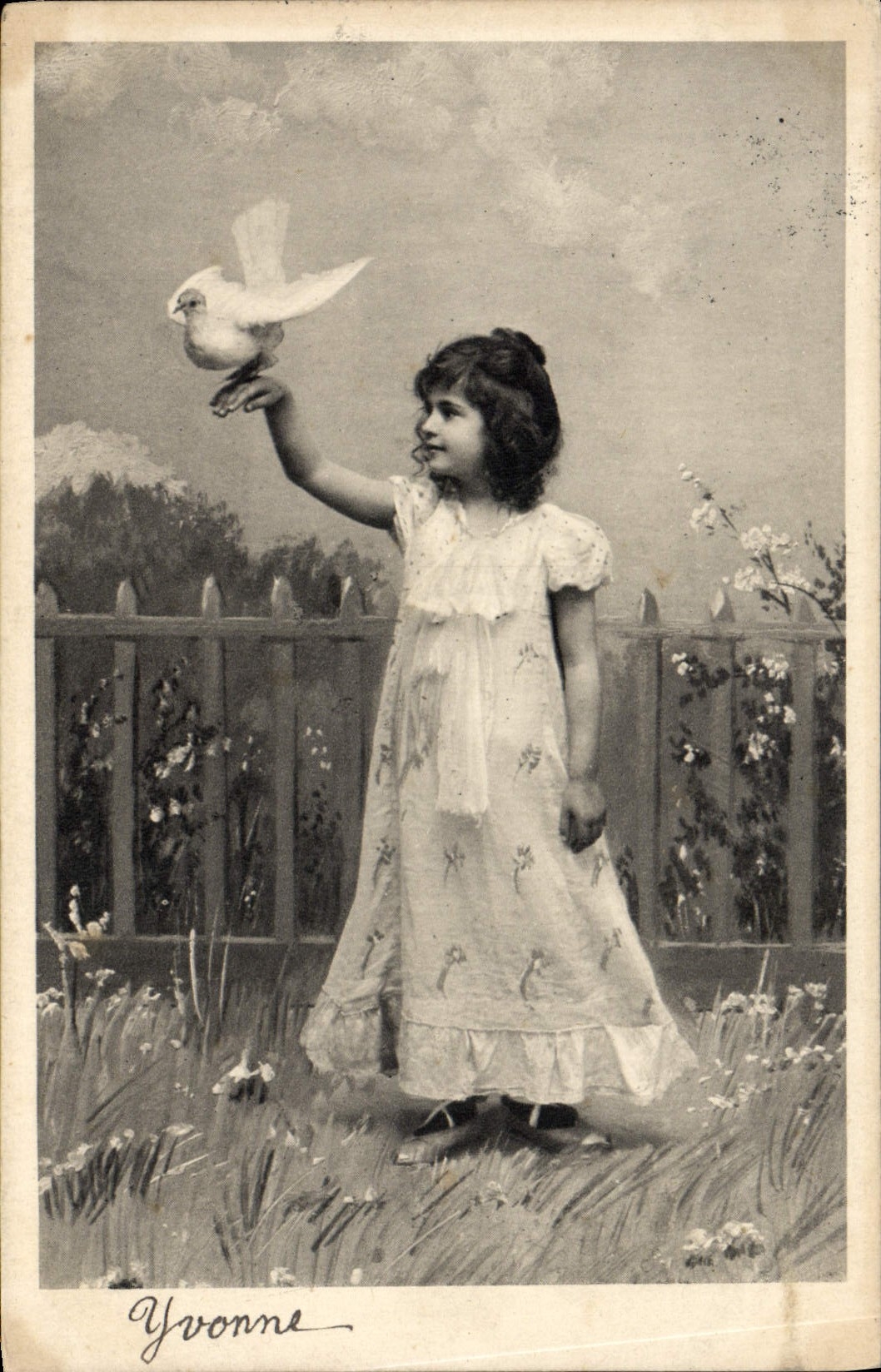 VINTAGE POSTCARD Fantasy Child Dove