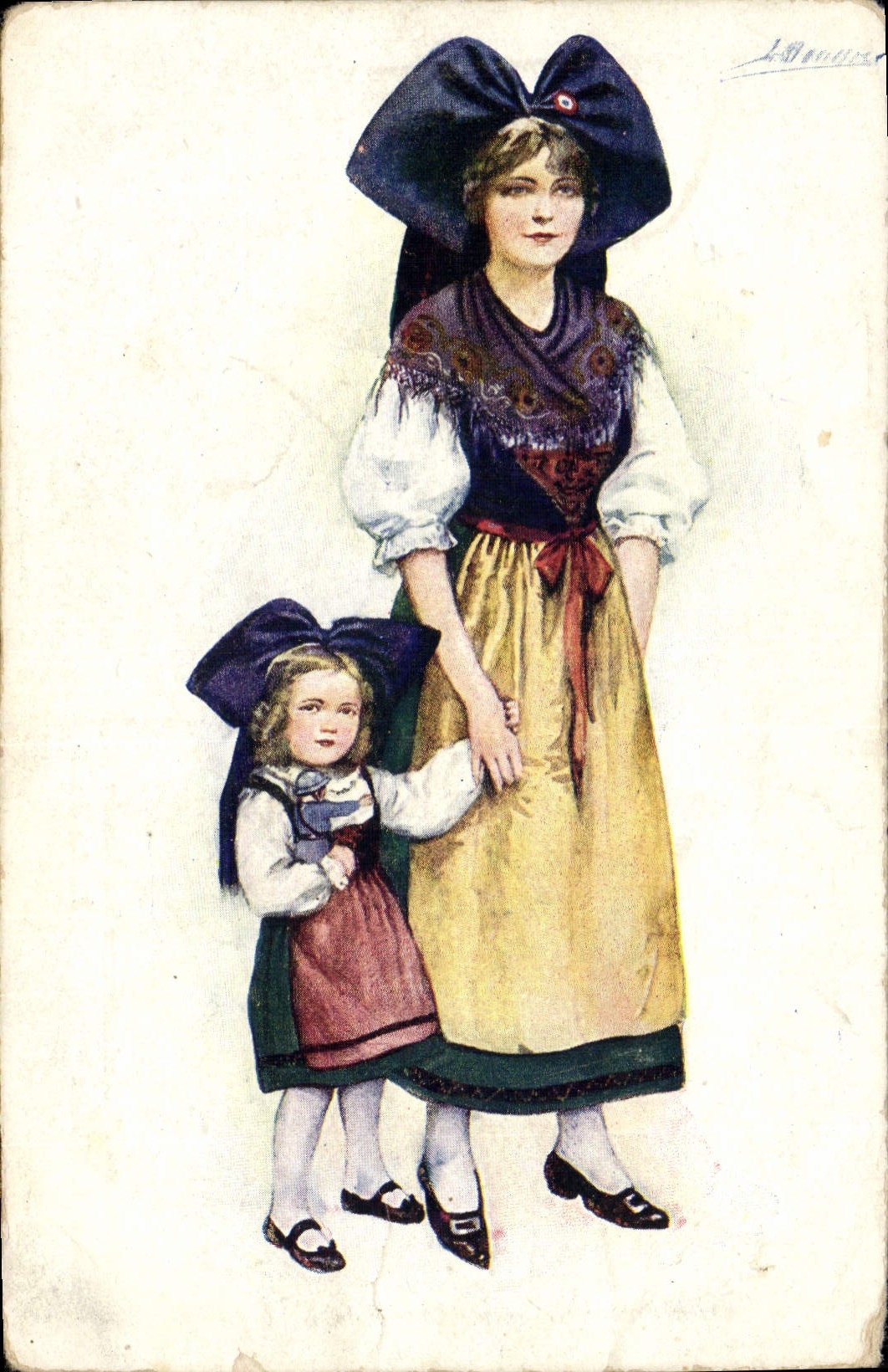 VINTAGE POSTCARD Fantasy Alsace Child wife