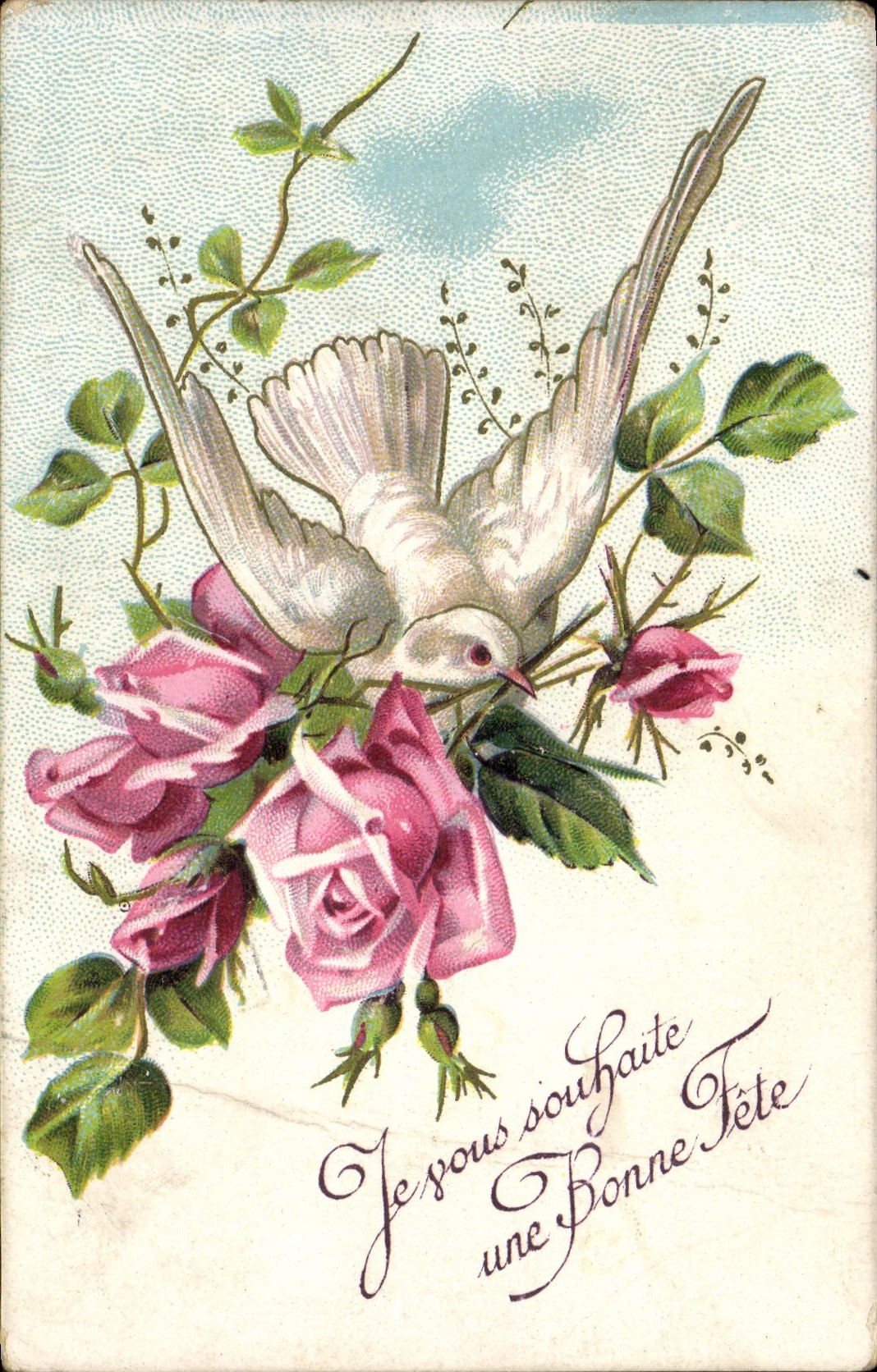 CPA Fantaisie Fleurs Colombe