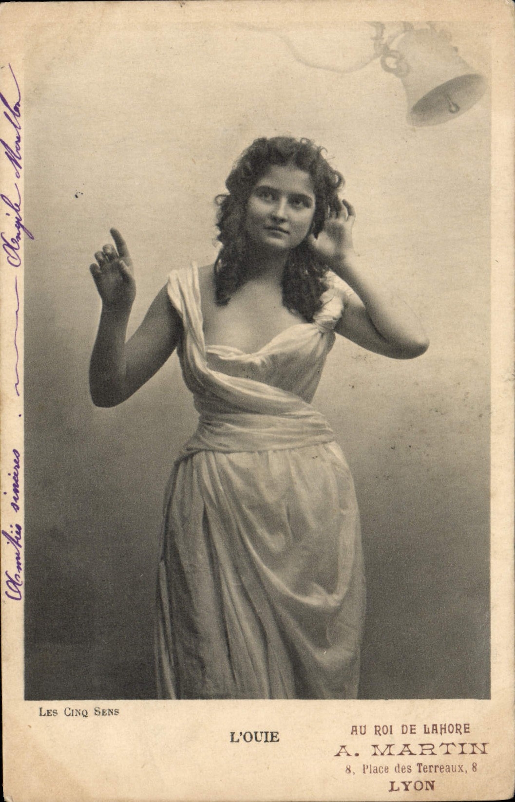 VINTAGE POSTCARD Fantasy Woman hearing five directions