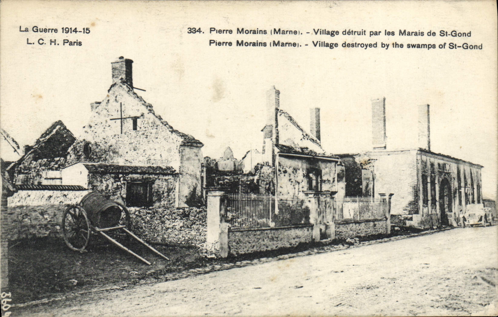 CPA Pierre Morains Village detruit par les Marais de St Gond Militaria