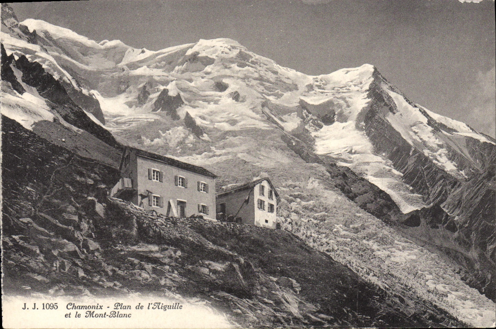 Plano Chamonix de la POSTAL de la VENDIMIA de la aguja y de Mont Blanc