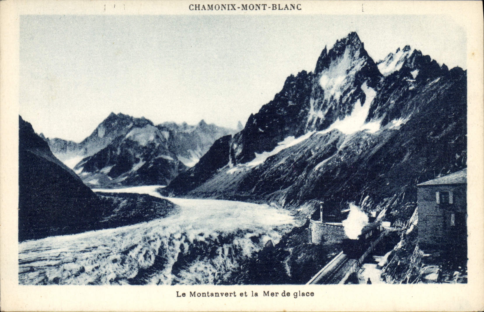 POSTAL Chamonix Mont Blanc Montanvert y mar de la VENDIMIA del hielo