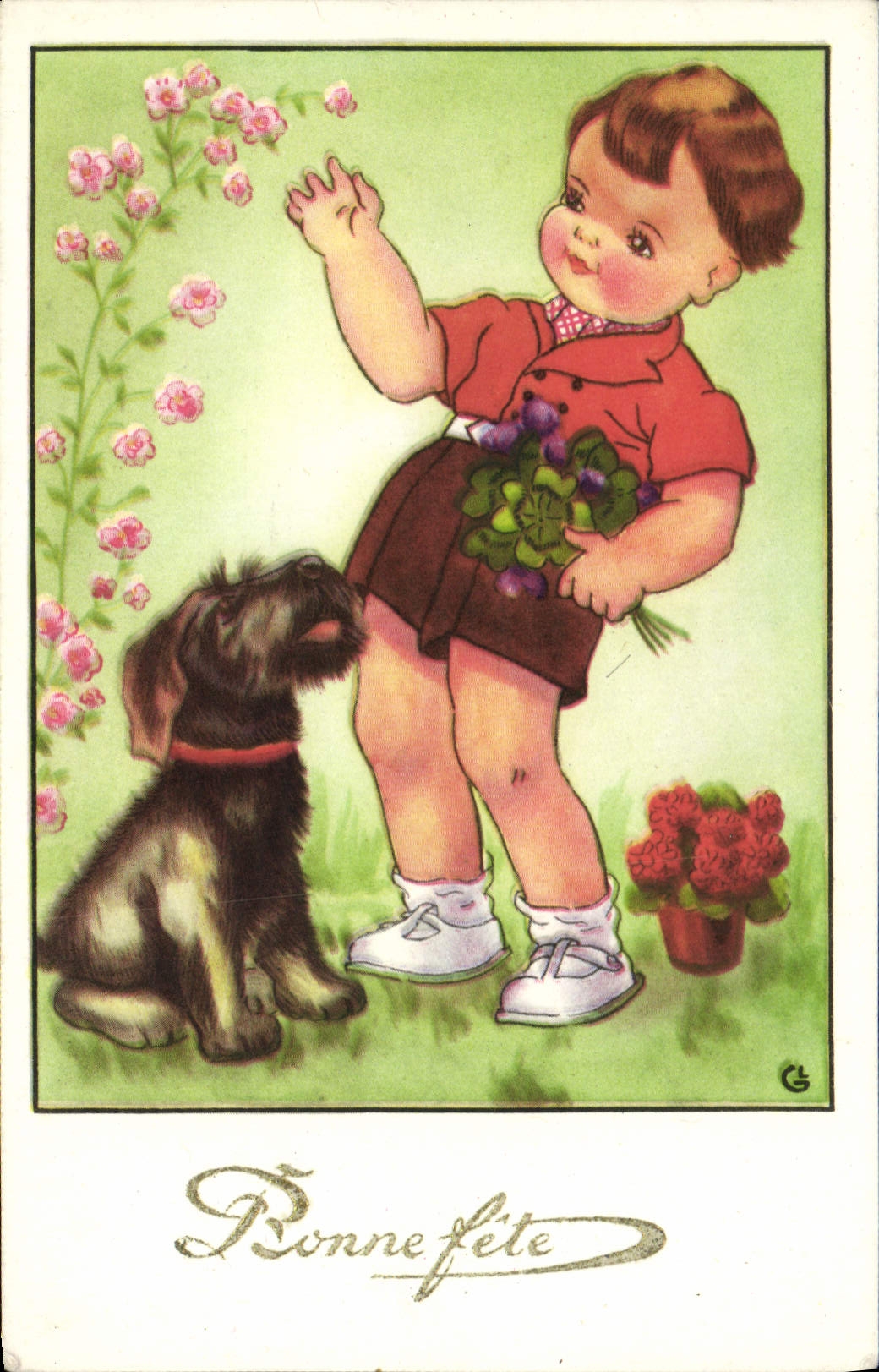 VINTAGE POSTCARD Good Festival Child Dog