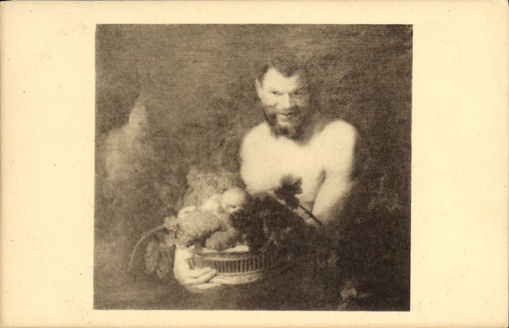VINTAGE POSTCARD Museum of Rheims Satyr carrying a Flemish fruit basket by Jordaens EC.
