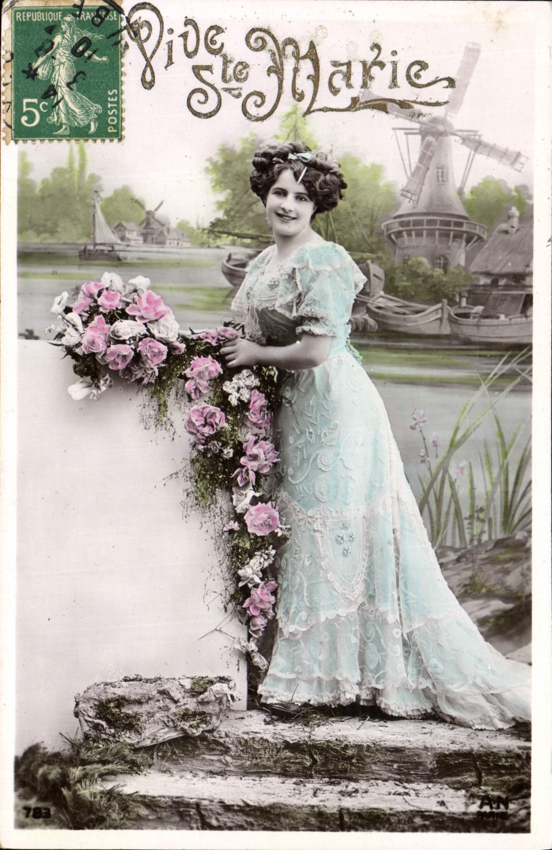 VINTAGE POSTCARD Fantasy Woman First name Marie Windmill
