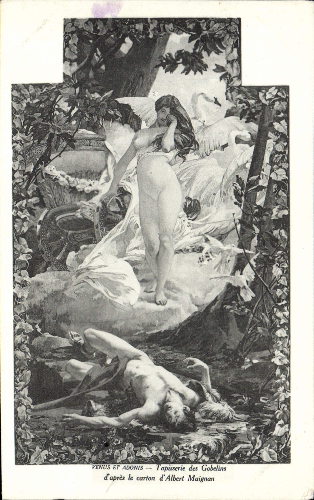 CPA Fantaisie Venus et Adonis Tapisserie des Gobelins Albert Maignan Cygne Docteur Lancien Senateur Finistere