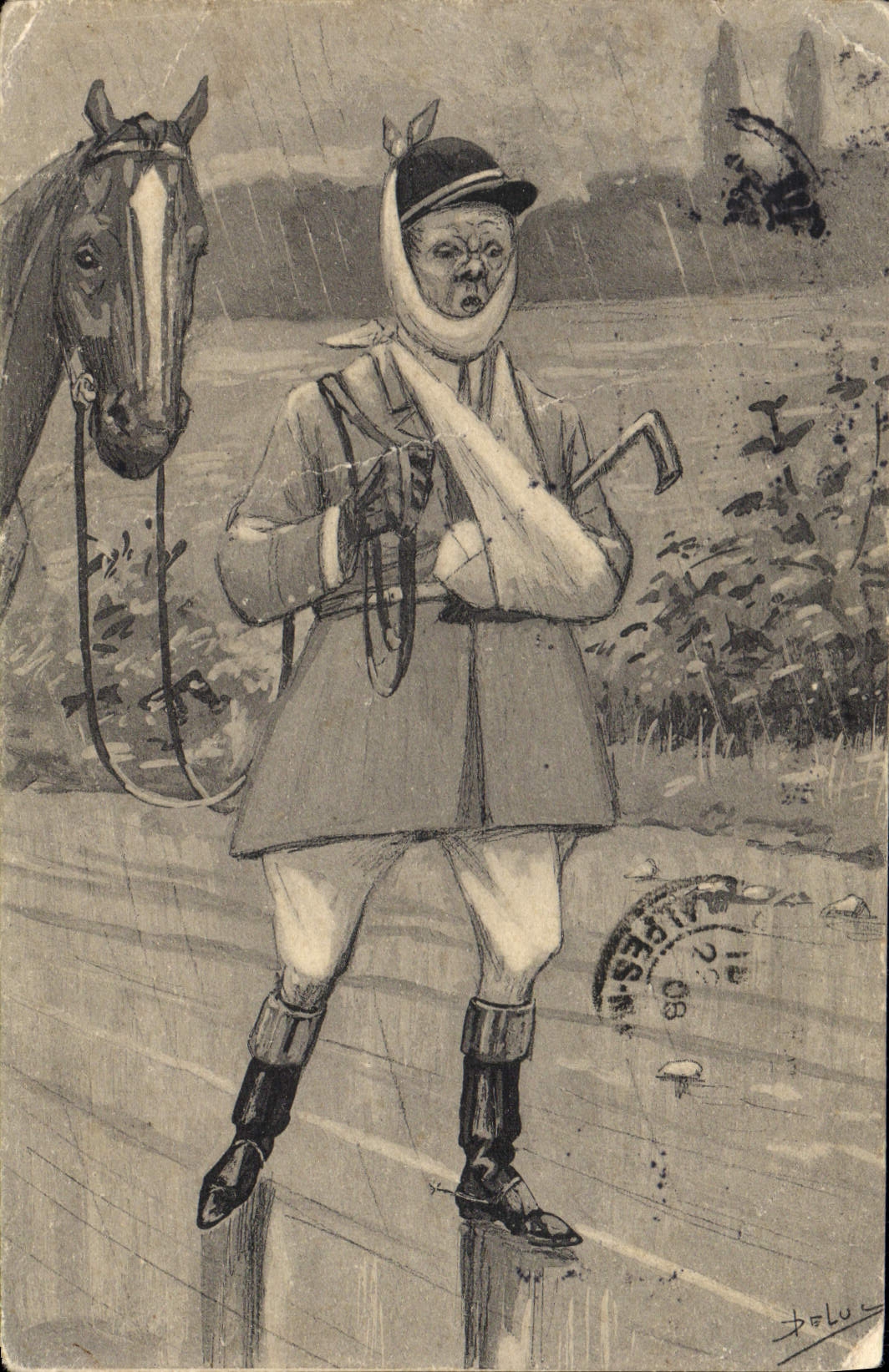 VINTAGE POSTCARD Fantasy Riding Man Horse