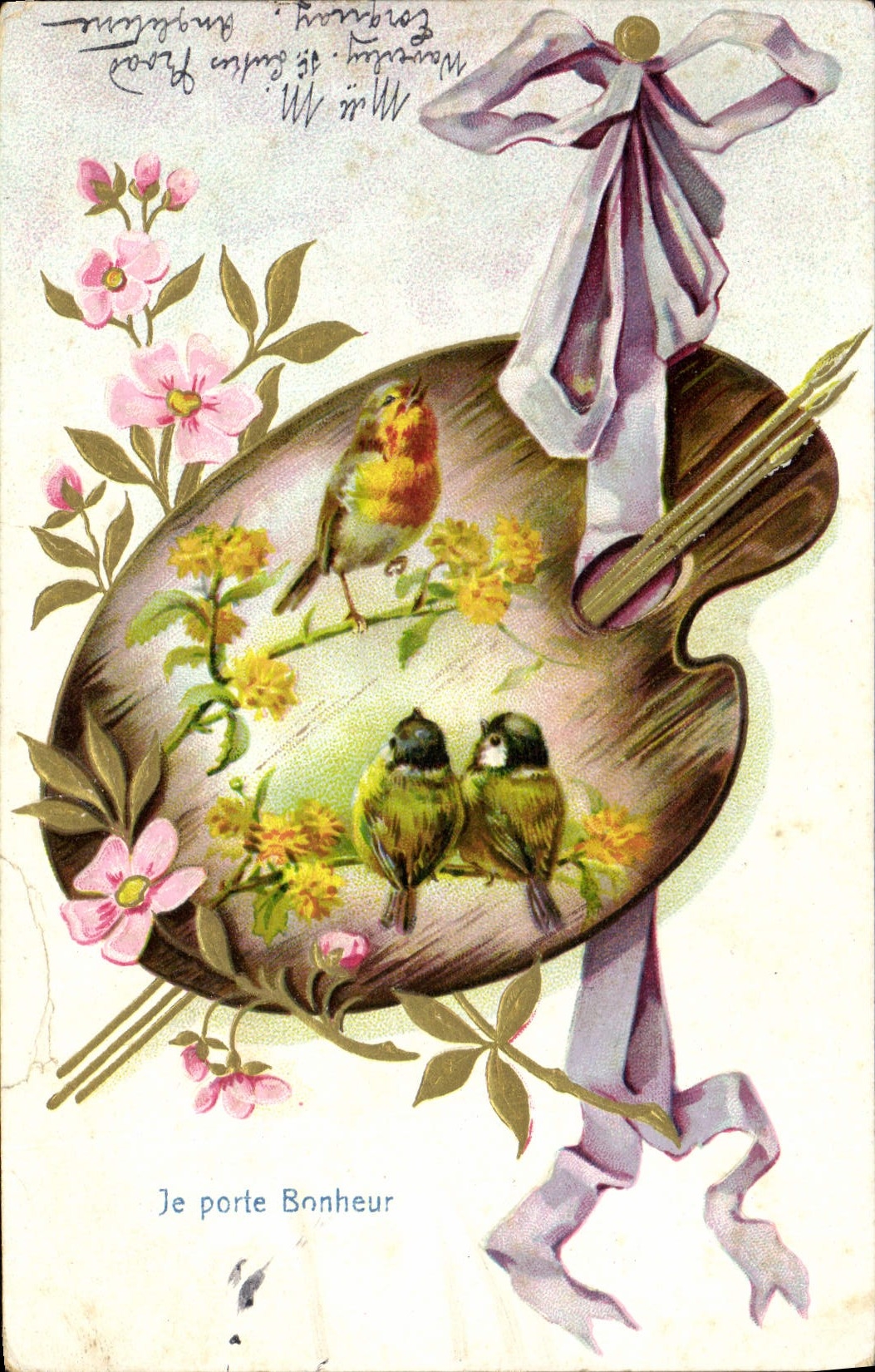 CPA Fantaisie Fleurs Oiseaux 