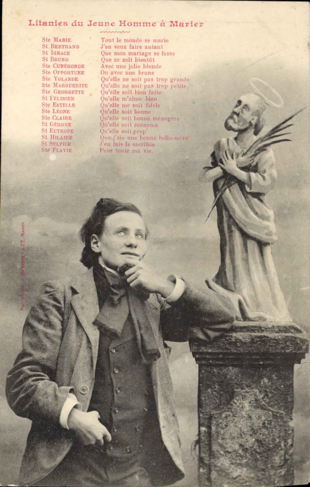 VINTAGE POSTCARD Fantaisie Man Litanies of the young man has to marry