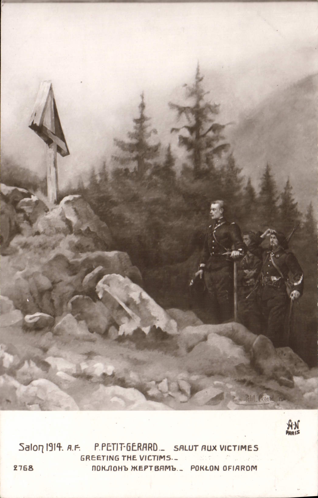 VINTAGE POSTCARD Fantasy Living room 18914 Small Gerald Hello with the Militaria victims