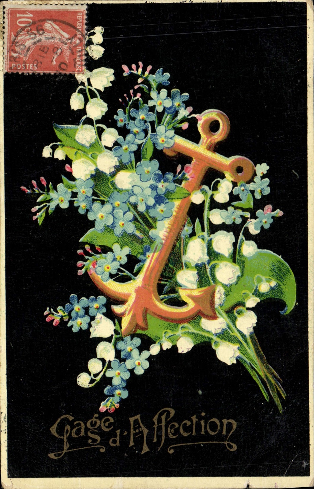 CPA Fantaisie Fleurs Ancre de marine