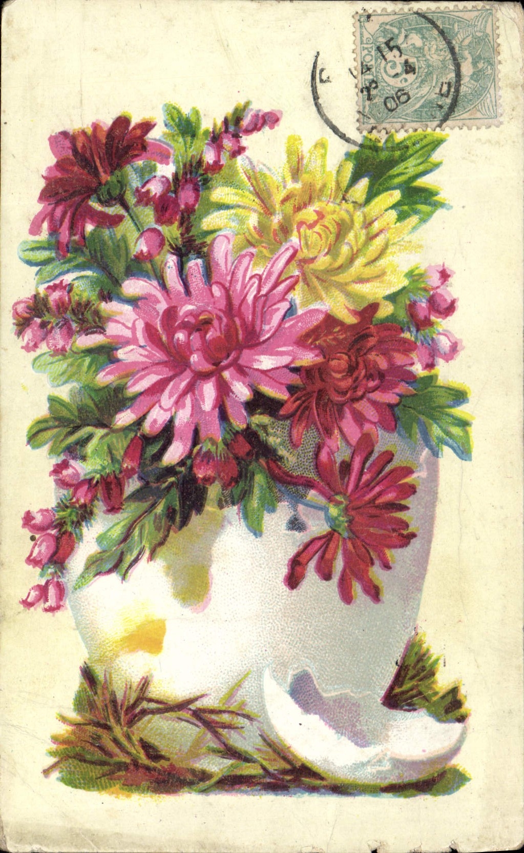 CPA Fantaisie Fleurs oeuf