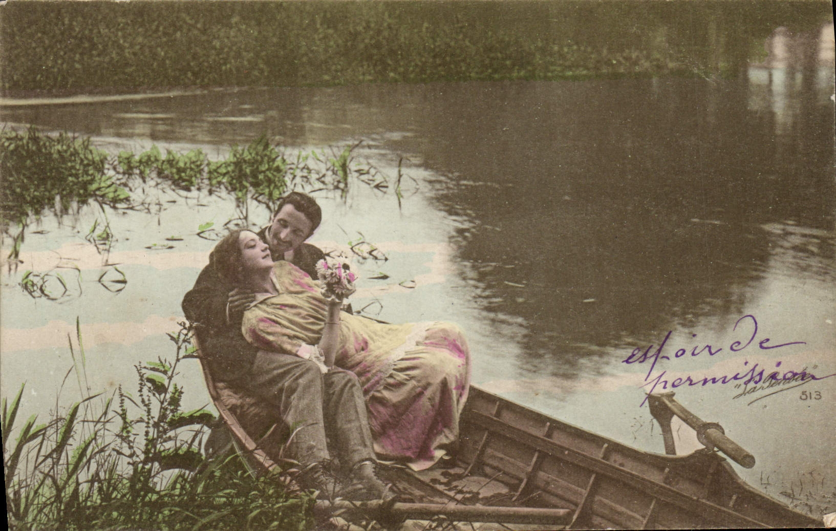 VINTAGE POSTCARD Fantasy Woman in the boat