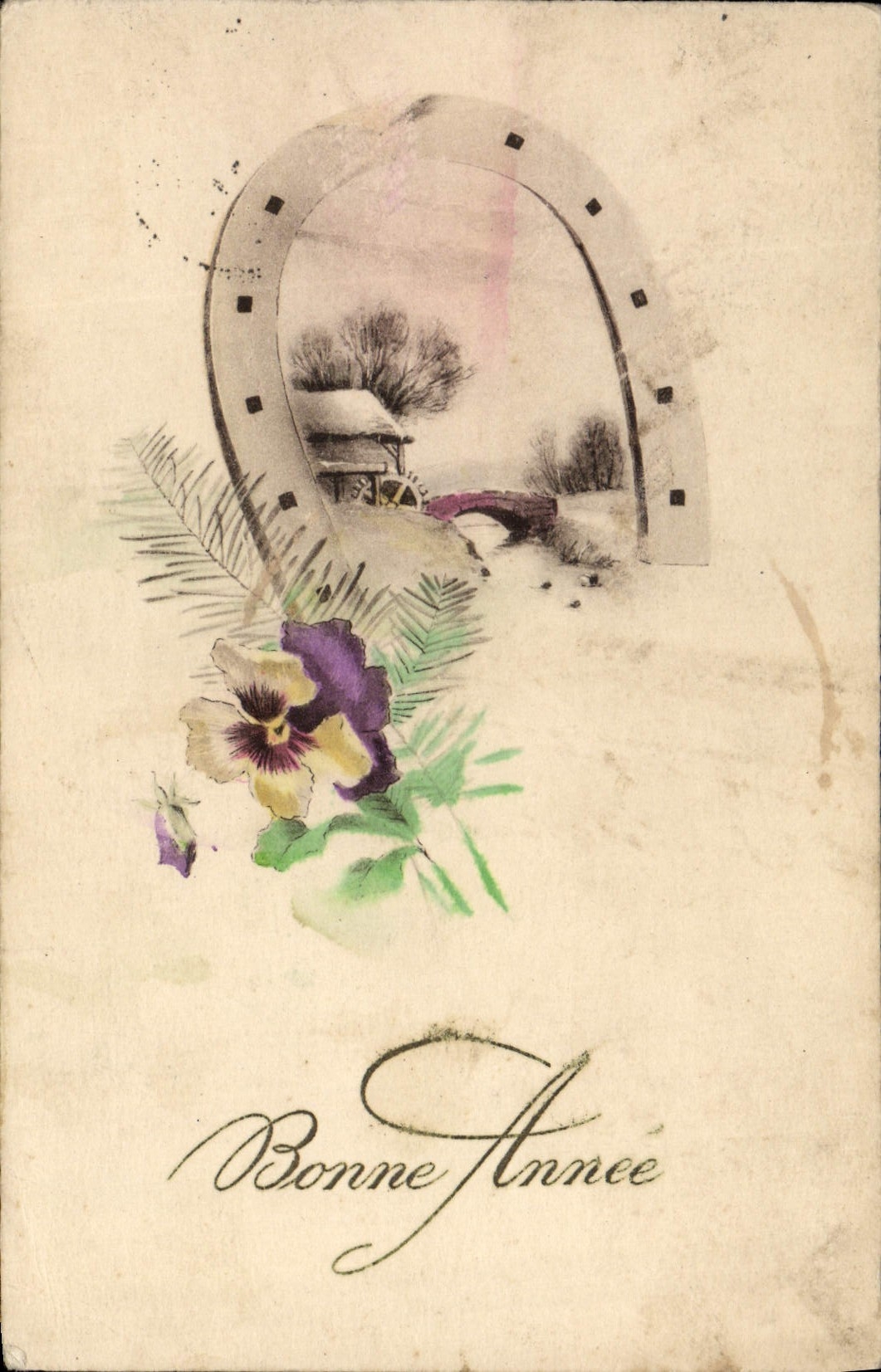 CPA Fantaisie Fleurs Fer a cheval