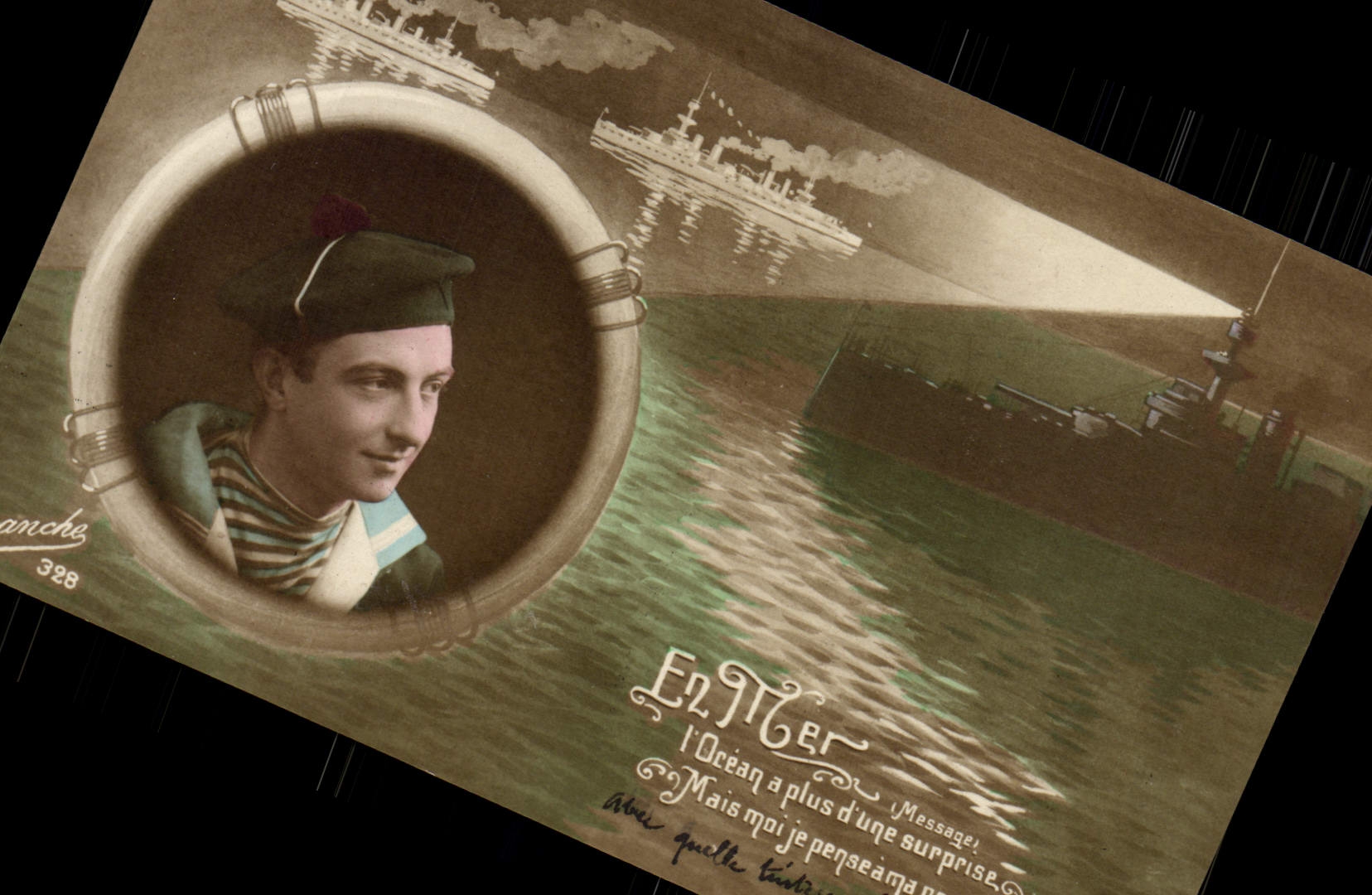 VINTAGE POSTCARD Fantasy Man Boat at sea