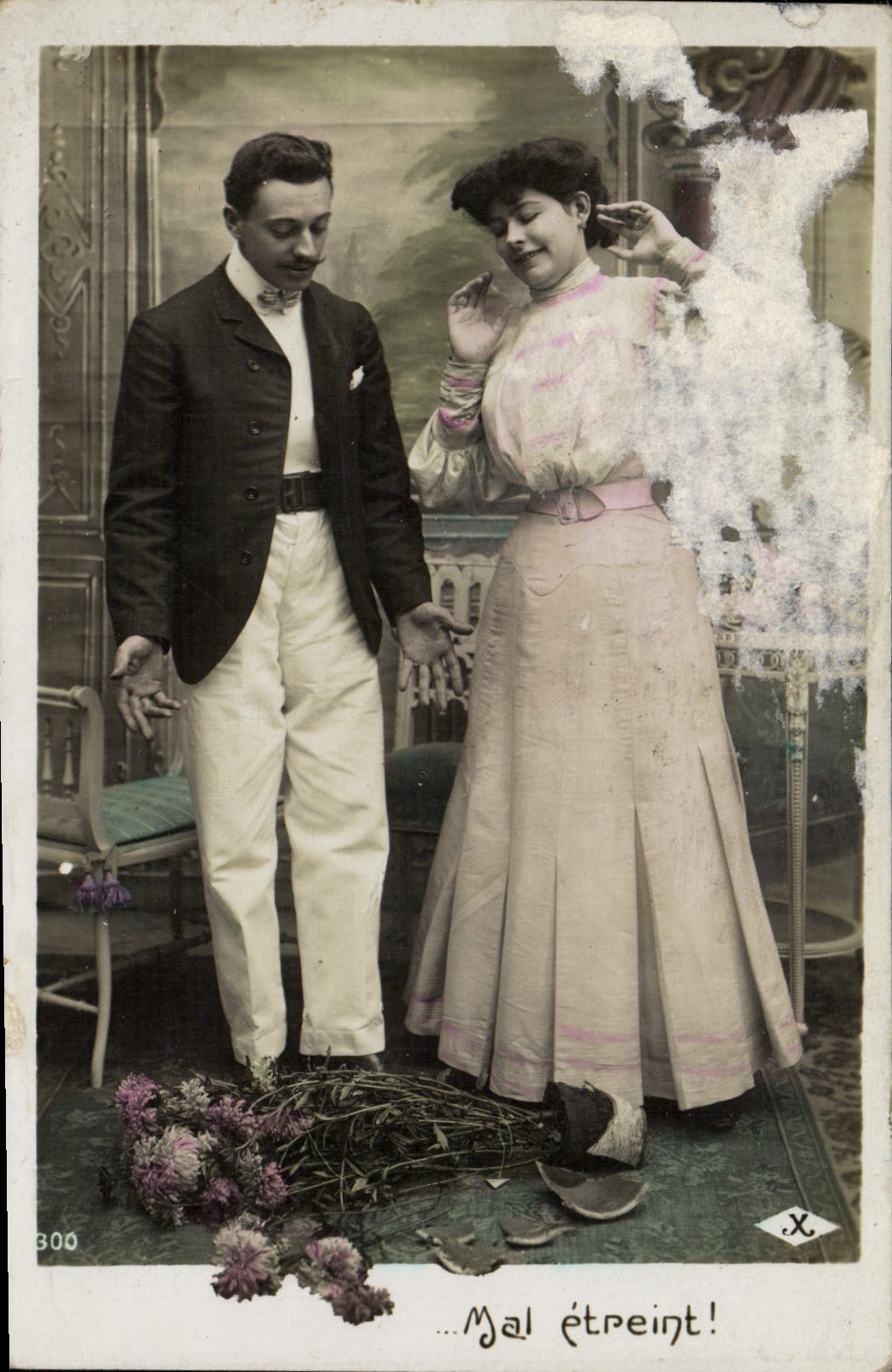 VINTAGE POSTCARD Fantasy Woman Badly etreint