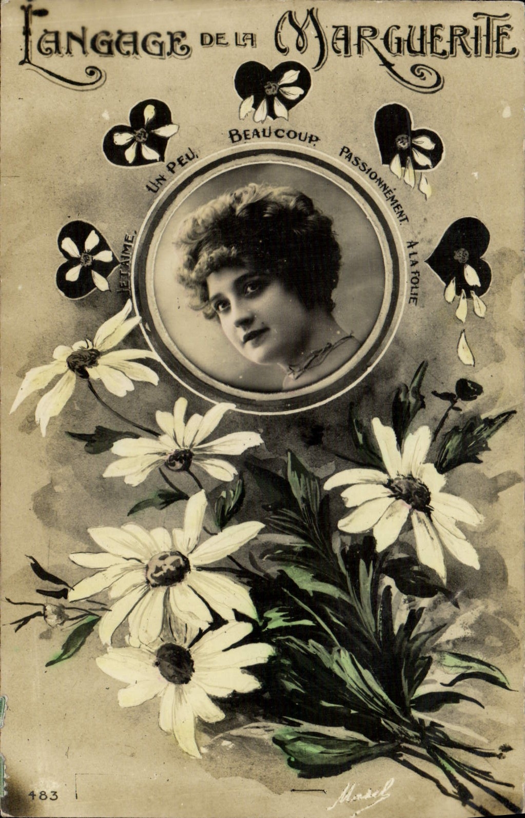 VINTAGE POSTCARD Fantasy Woman Language of the daisy