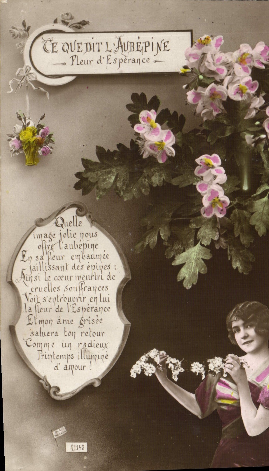 VINTAGE POSTCARD Fantasy Woman Aubepince Flowers