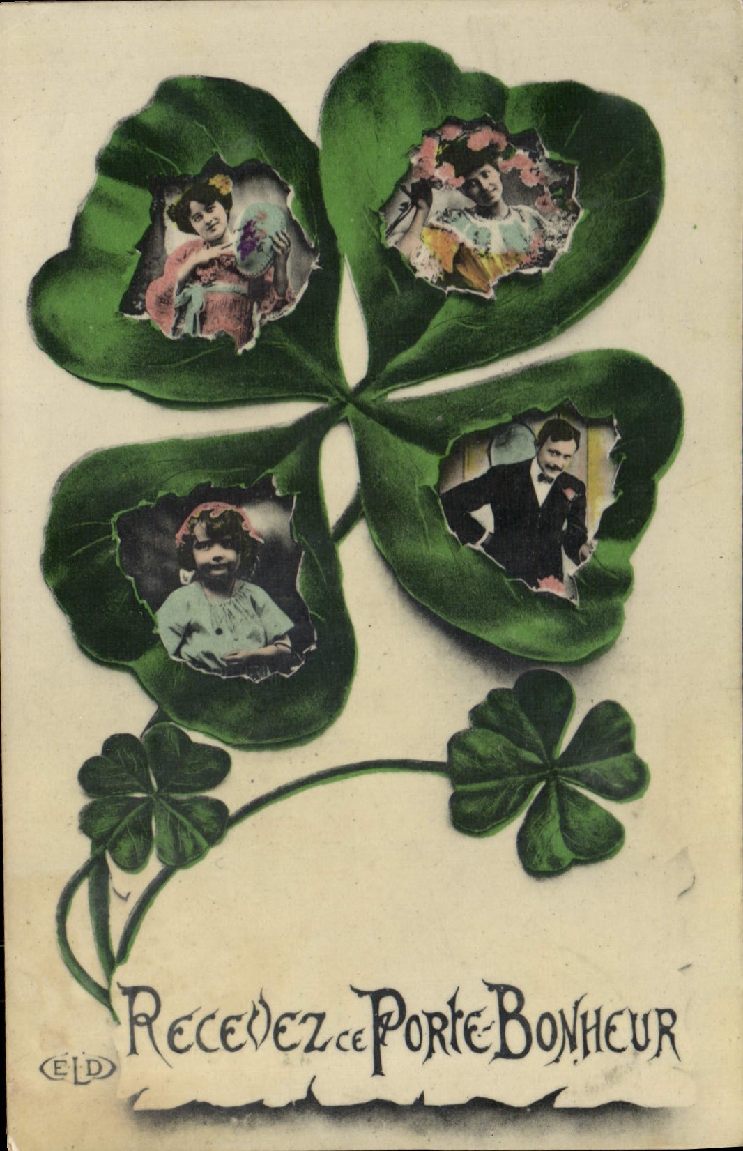 CPA Fantaisie Trefle Porte Bonheur 