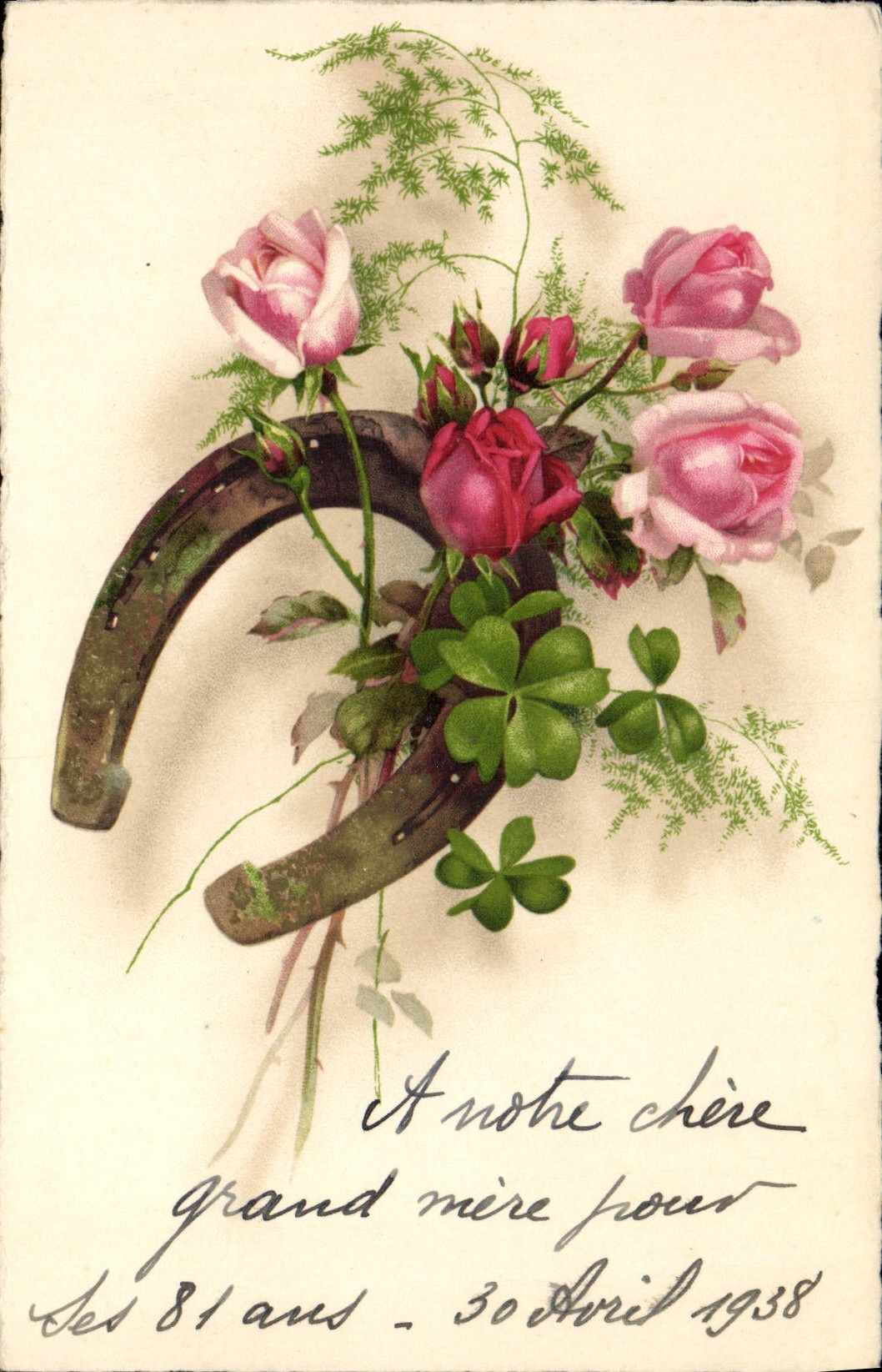 CPA Fantaisie Fleurs Fer a cheval