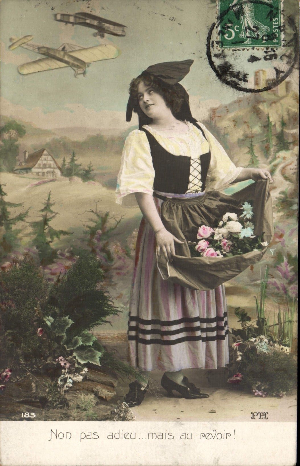 VINTAGE POSTCARD Fantasy Woman Plane Alsace Folklore