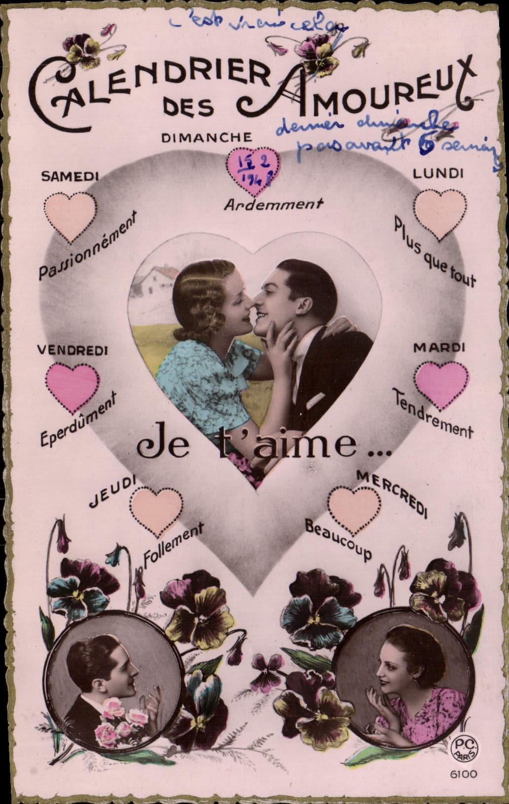 VINTAGE POSTCARD Fantasy Woman Calendar of in love one