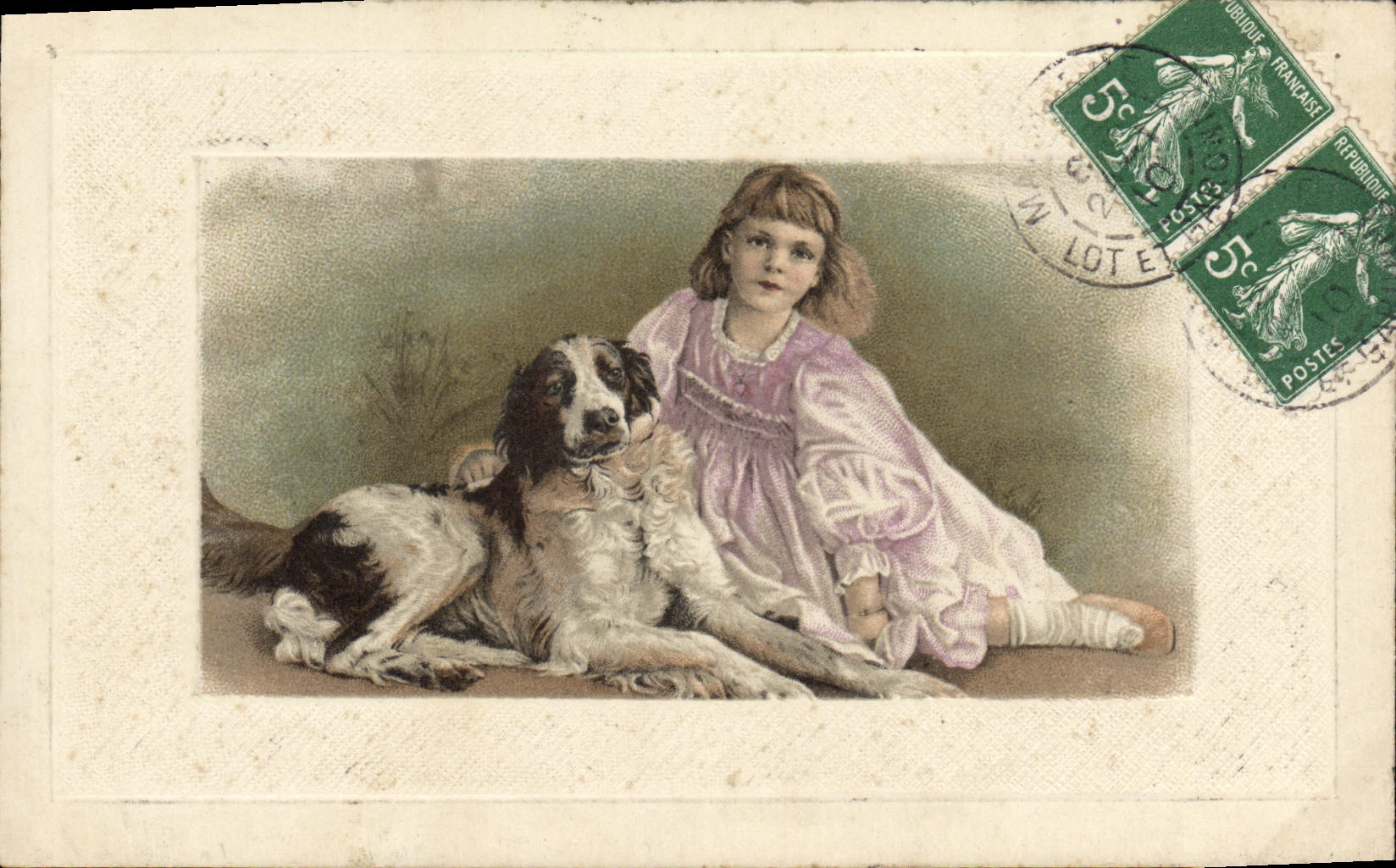 CPA Fantaisie Enfant chien