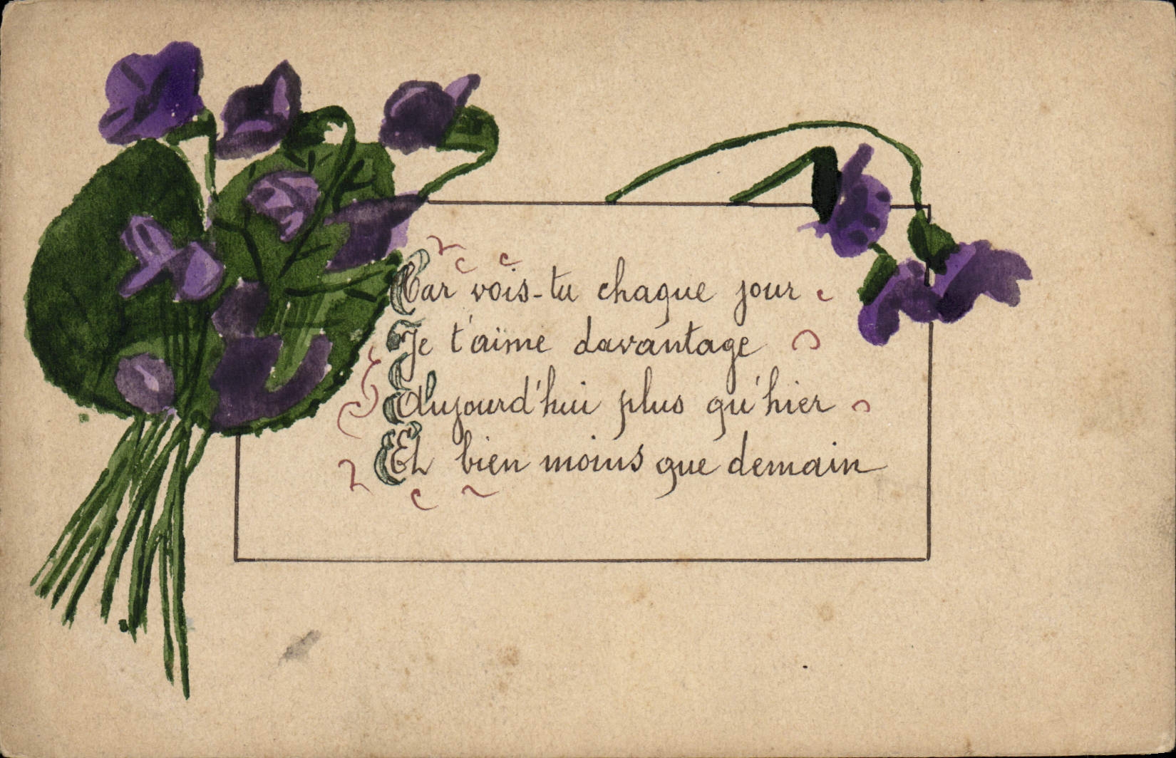 CPA Fantaisie Fleurs (dessin a la main)