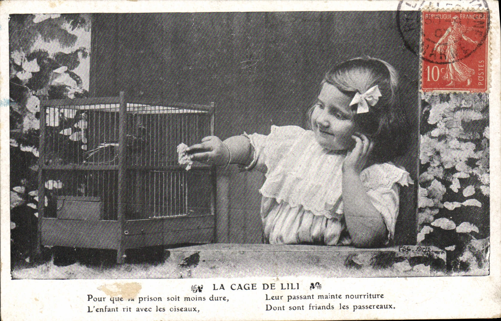VINTAGE POSTCARD Fantasy Child the cage of Lili Bird