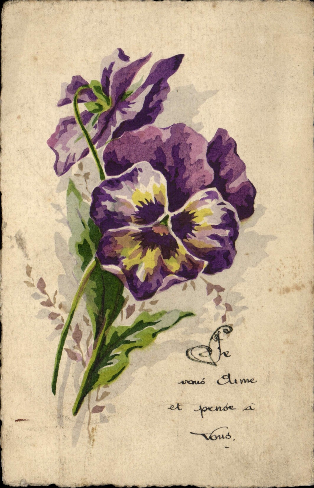 VINTAGE POSTCARD Fantasy Flowers violets