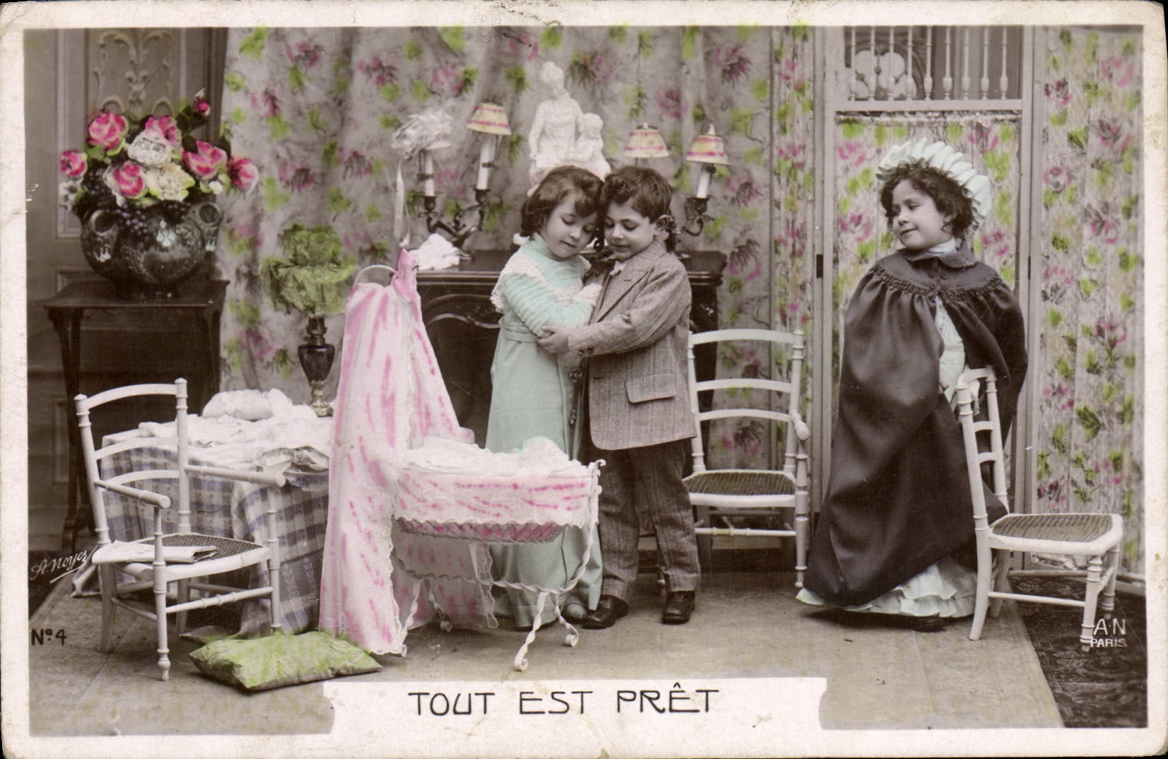 VINTAGE POSTCARD Fantaisie Children All is ready
