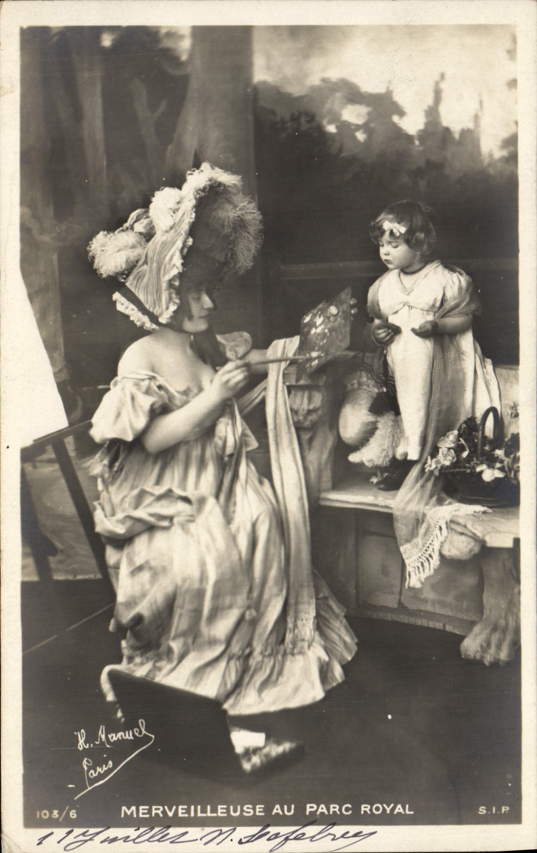 VINTAGE POSTCARD Fantasy Marvellous Woman at the Palais Royal Paris Child