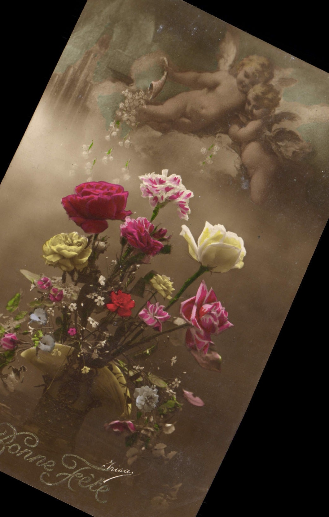 CPA Fantaisie Fleurs Ange