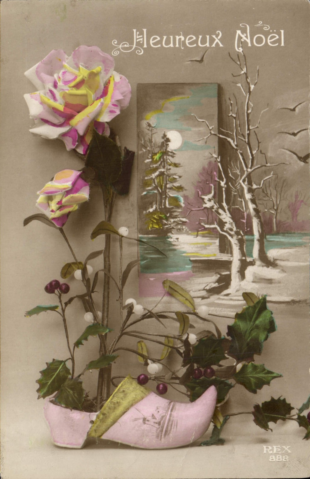 CPA Fantaisie Fleurs Noel Sabot
