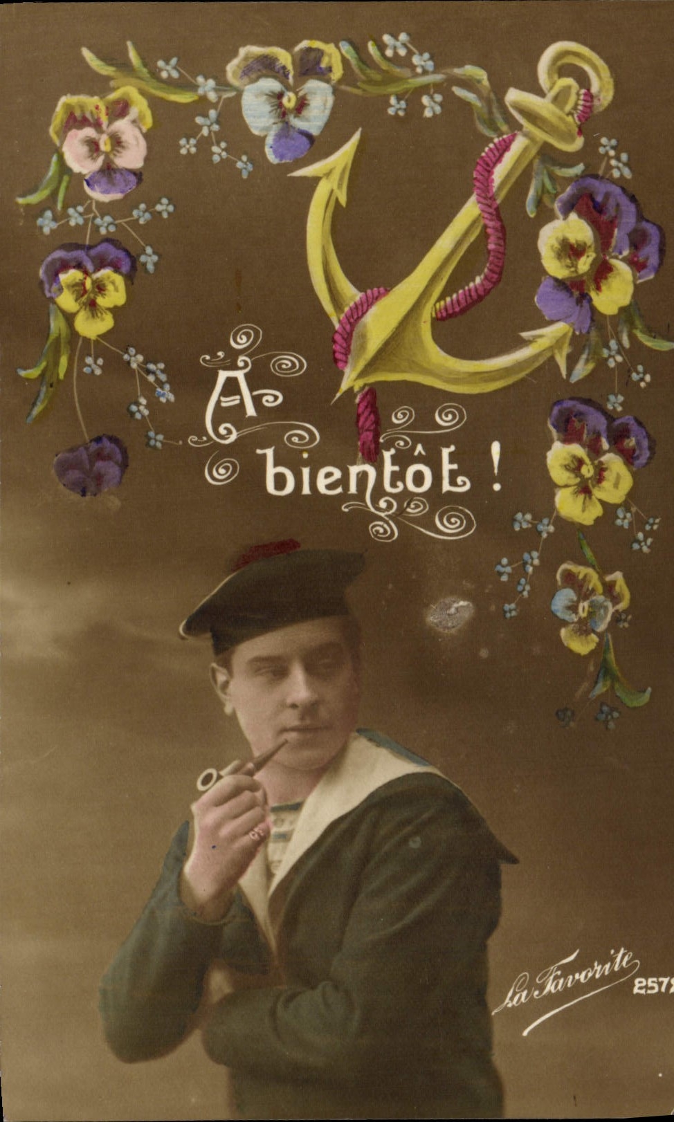 VINTAGE POSTCARD Fantaisie Marine Man Pipe Anchors of navy