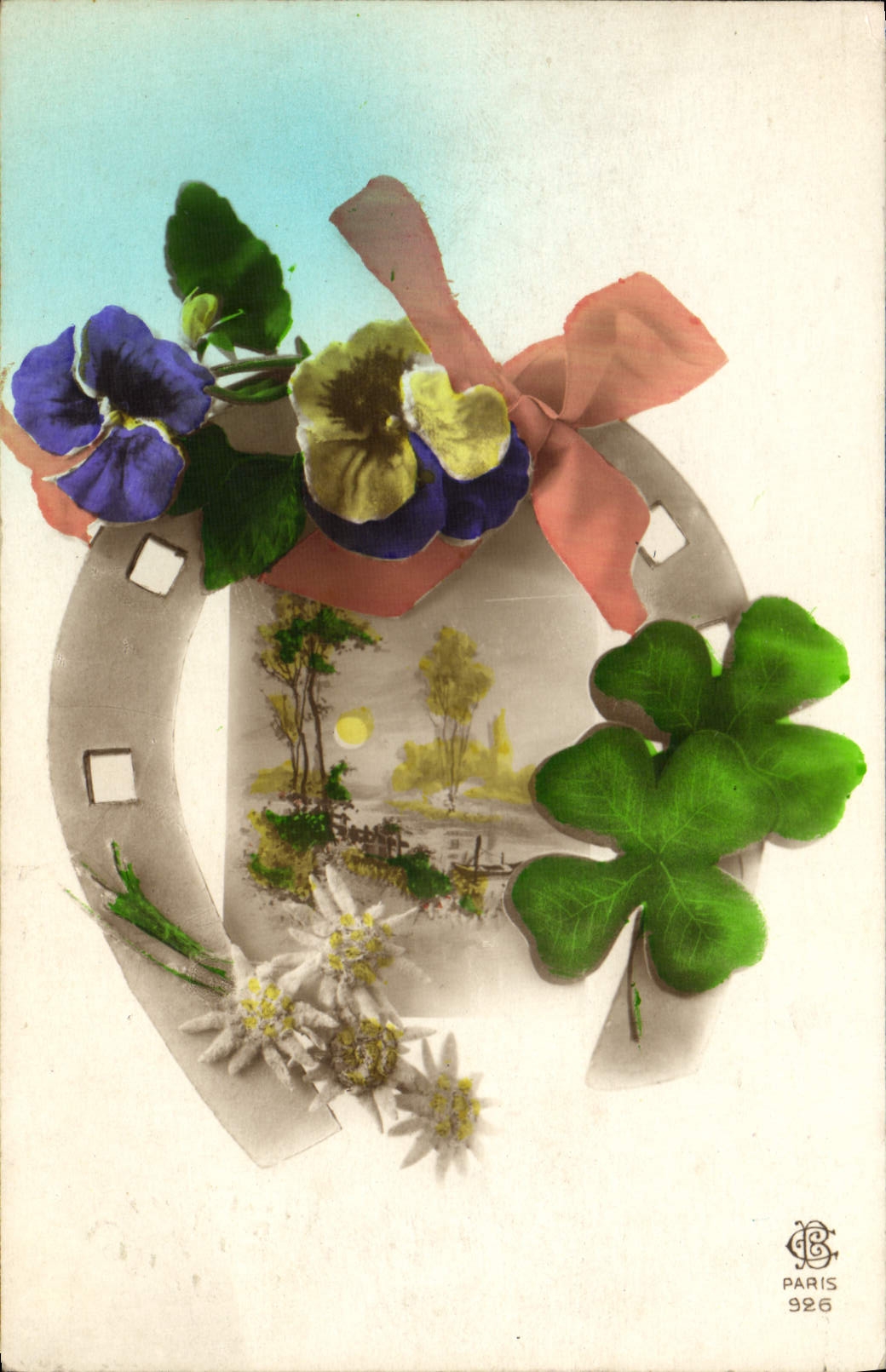 CPA Fantaisie Fleurs Fer a cheval