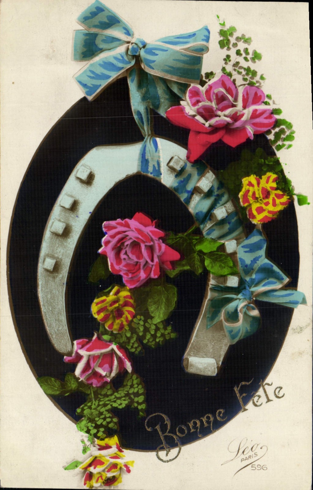 CPA Fantaisie Fleurs Fer a cheval