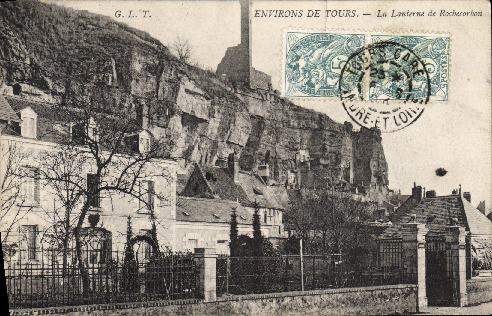 Alrededores de la POSTAL de la VENDIMIA de viajes la linterna de Rochecorbon