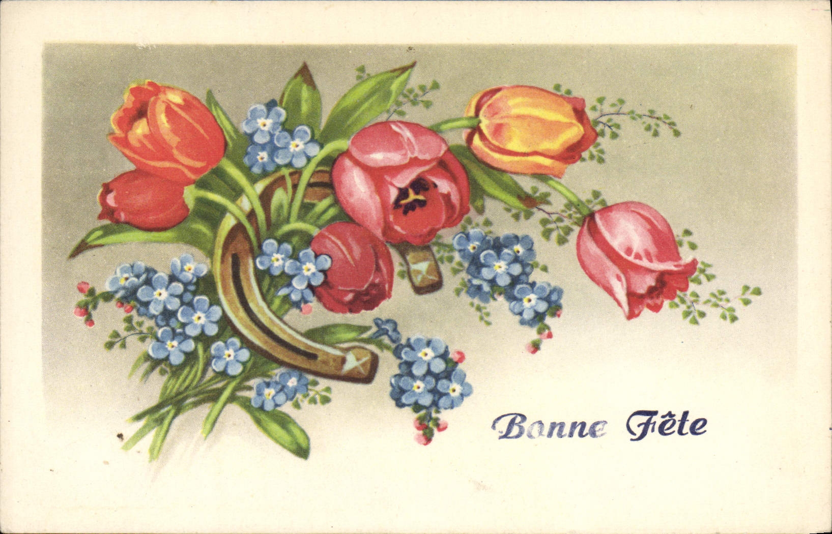 CPA Fantaisie Fleurs Fer a cheval